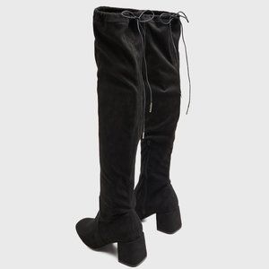 Black Faux Suede Over the Knee Block Heel Boots